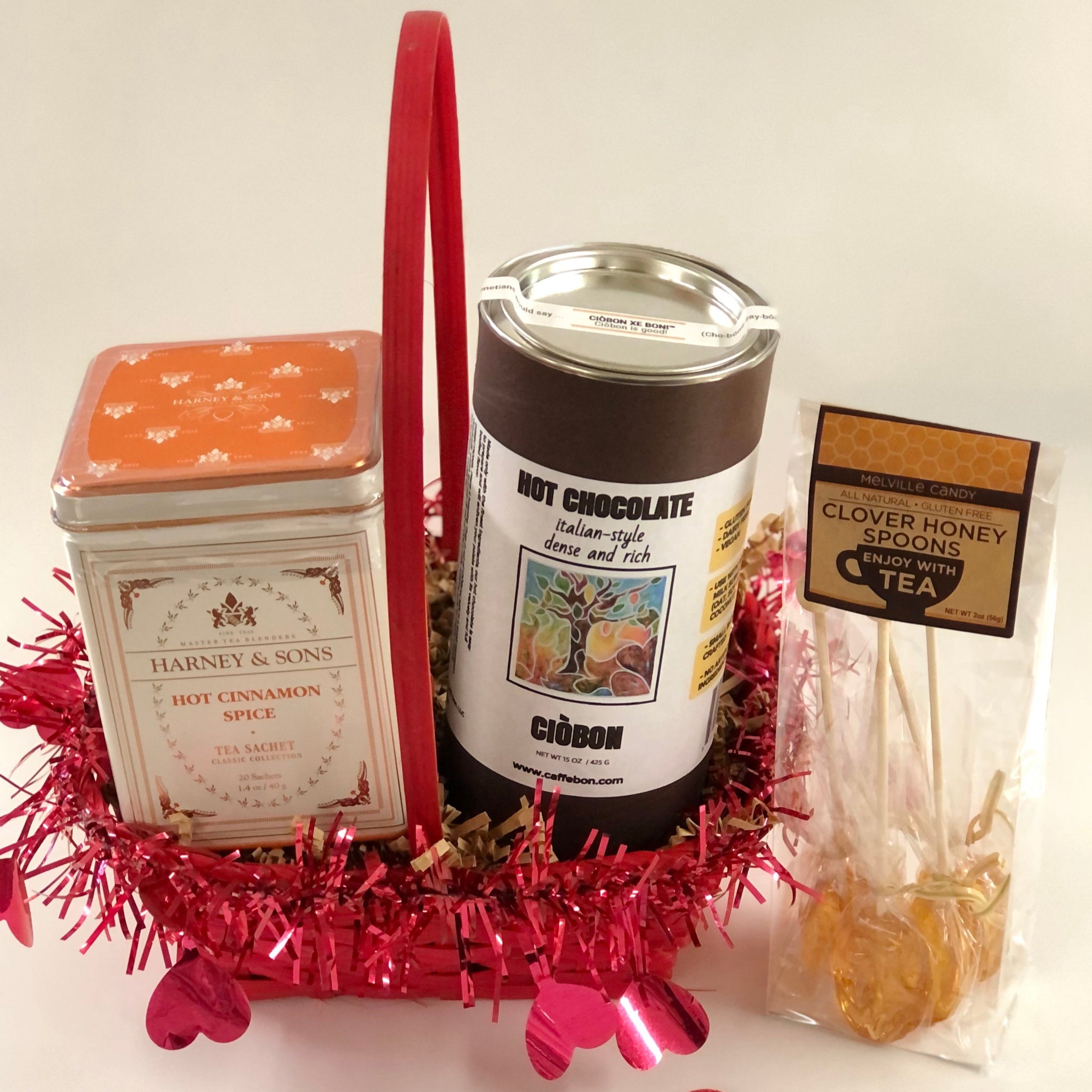 Hot chocolate and tea gift basket